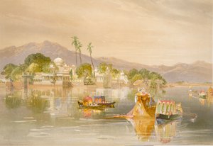1867年の「インドの古代と現代」からのジャグムンダ宮殿、ウーディピュア